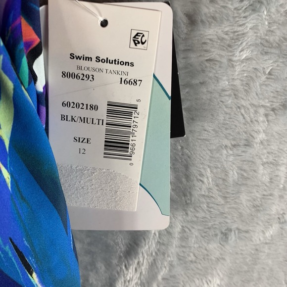 Swim Solutions Women's Swimsuit 12 Tankini‎ Top Tropical Blue Underwire Bra NWT - Picture 3 of 9